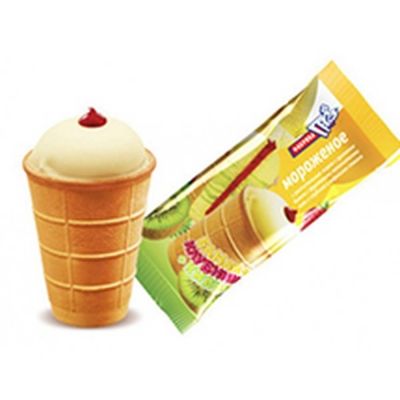Мороженое Фабрика Грез банановый с киви и клубникой 12% вафельный стакан