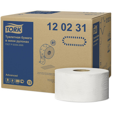 Туалетная бумага T2 Tork Advanced в мини рулонах,  170мХ9,5см, 1214 лист.,   2 слойная, белая