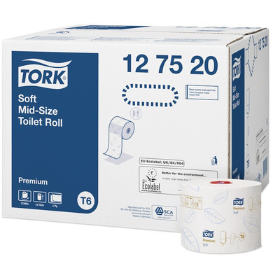 Туалетная бумага T6 Tork Premium в компактных рулонах AutoShift, 90м х 9,9см, 2 сл., белая, синее тиснение