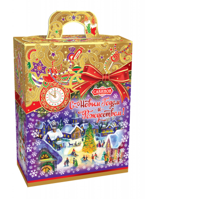 Кондитерский набор Савинов «Золотое Рождество»  в худ упаковке (конфеты, печенье, вложение)