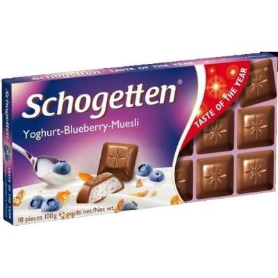 Шоколад Шогеттен Альпийский молочный c начинкой йогурт-черника-мюсли (YOGHURT-BLUEBERRY-MUESLI)