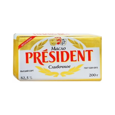 Масло President кисло-сливочное несоленое Традиционное 82,5%