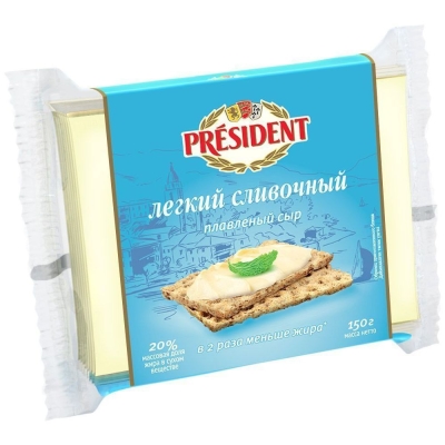 Сыр плавленный Президент Мастер Бутерброда Легкий 20% ломтики