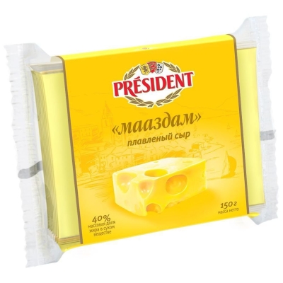 Сыр плавленный Президент Мастер Бутерброда Мааздам 40% ломтики