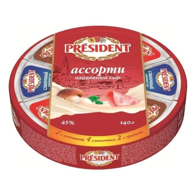 Сыр плавленый Президент с грибами 45%