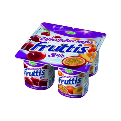 Продукт йогуртный Фруттис супер-экстра 8% вишня, персик-маракуя ванночка