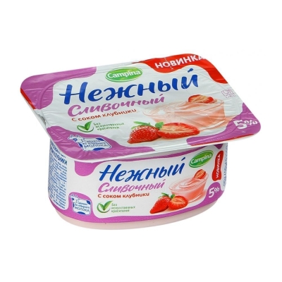 Продукт йогуртный Нежный с соком сливочный клубничный  5% ванночка