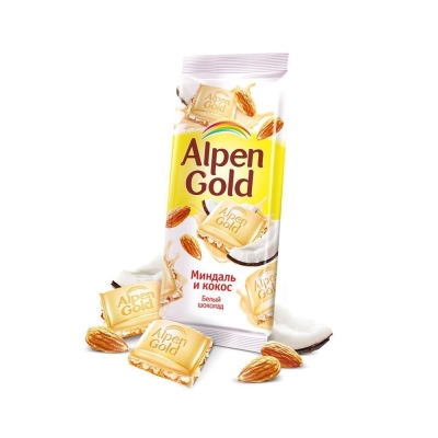 Шоколад Аlpen Gold белый миндаль+кокос