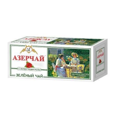 Чай зеленый Азерчай пакетированный с лепестками роз 25пак с конвертом 