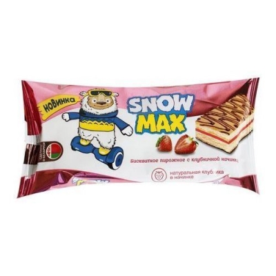 Пирожное бисквитное Snow Max с клубничной начинкой декорированное