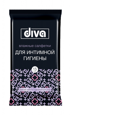 Влажные  салфетки Diva intimate №15 для интимной гигиены с ромашкой BLACK