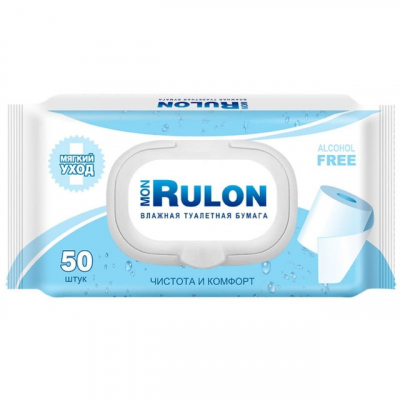 Влажная туалетная бумага Mon Rulon №50  с  пластиковым клапаном (32шт в кор)