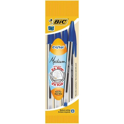 Ручка BIC Кристал, средняя линия, синяя, (пак. 4шт)
