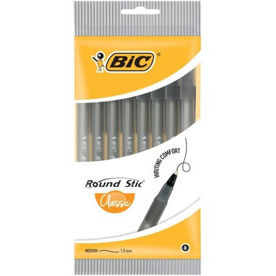 Ручка BIC Раунд Стик , средняя линия, чёрная, (пак. 8шт)