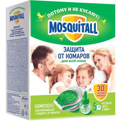 Комплект Mosquitall ЗАЩИТА ДЛЯ ВСЕЙ СЕМЬИ электрофумигатор+жидкость 30 ночей от комаров